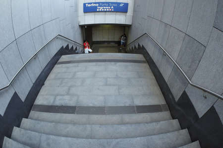 TURIN, ITALY - CIRCA SEPTEMBER, 2015: Travellers in Torino Porta Susa railway station which is the...