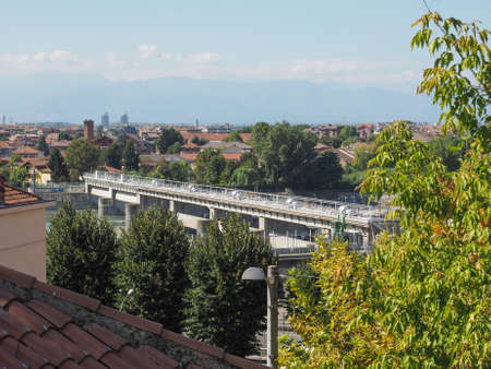 Bridge over River Po in San Mauro, Italyの写真素材