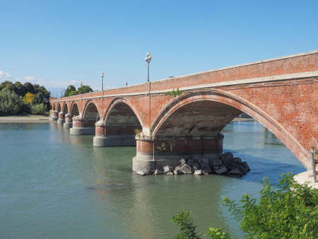 Bridge over River Po in San Mauro, Italyの写真素材