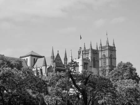 Westminster Abbey church in London, UK in black and whiteの写真素材
