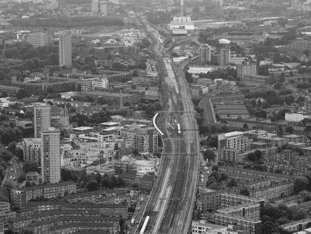 Aerial view of the city of London, UK in black and whiteの写真素材