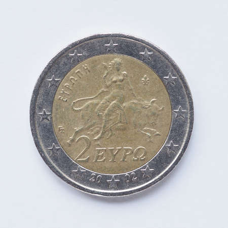 Currency of Europe, 2 Euro coin from Greeceの写真素材