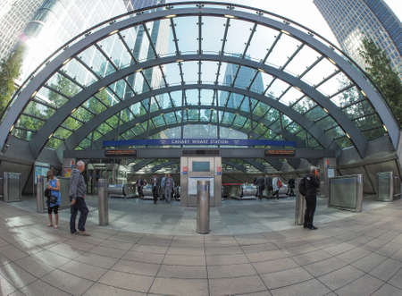 LONDON, UK - SEPTEMBER 29, 2015: The Canary Wharf tube station serves the largest business district...