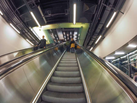 LONDON, UK - SEPTEMBER 28, 2015: Tourists visiting the Tate Modern art gallery in South Bank powerstation seen with fisheye lensのeditorial素材