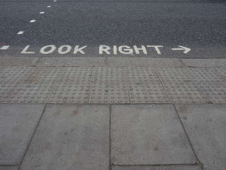 Look right sign in London street in England