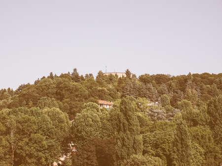 Vintage looking Fiume Po meaning River Po in Turin, Italyの写真素材