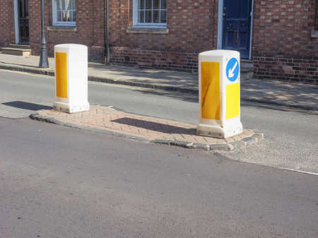 Traffic bollard short vertical post to control or direct road traffic and obstruct the passage of motor vehiclesの写真素材