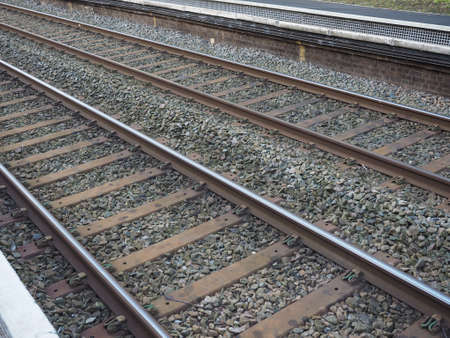 Railway railroad tracks for train public transportの写真素材
