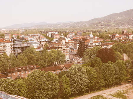 Vintage looking Aerial view of the city of Turin in Piedmont Italyの写真素材
