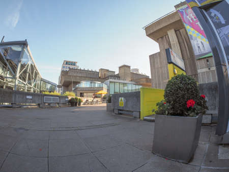 LONDON, UK - SEPTEMBER 28, 2015: The Hayward Gallery iconic new brutalist architecture seen with fisheye lensのeditorial素材