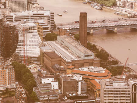 Vintage looking Aerial view of Tate Modern art gallery in London, UKの写真素材