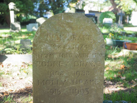 TANWORTH IN ARDEN, UK - SEPTEMBER 25, 2015: Grave of English musician Nick Drake in the churchyard of St Mary Magdalene churchのeditorial素材
