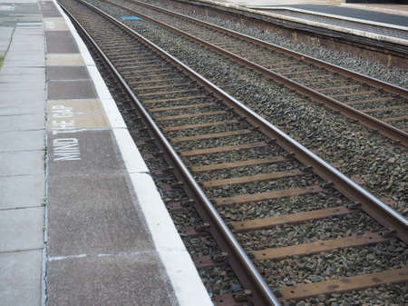 Railway railroad tracks for train public transportの写真素材