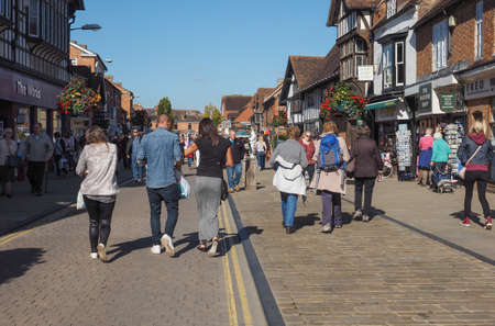 STRATFORD UPON AVON, UK - SEPTEMBER 26, 2015: Tourists visiting the city of Stratford, birthplace of...