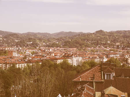 Vintage looking Aerial view of the city of Turin in Piedmont Italyの写真素材