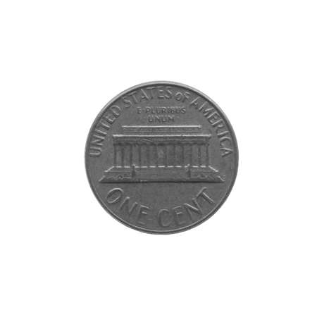 One Cent coin isolated over a white background in black and white