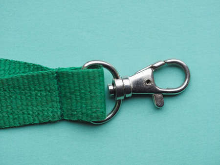 Green key ring with ribbonの写真素材