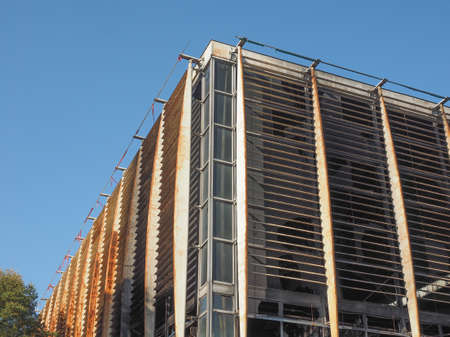 TURIN, ITALY - NOVEMBER 07, 2015: Palazzo del Lavoro meaning Palace of Work designed by Nervi in 1961 is a masterpiece of modern architecture now an abandoned ruinのeditorial素材