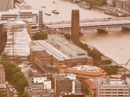 Vintage looking Aerial view of Tate Modern art gallery in London, UKの写真素材