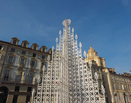 TURIN, ITALY - DECEMBER 16, 2015: Christmas Tree in Piazza Castello square