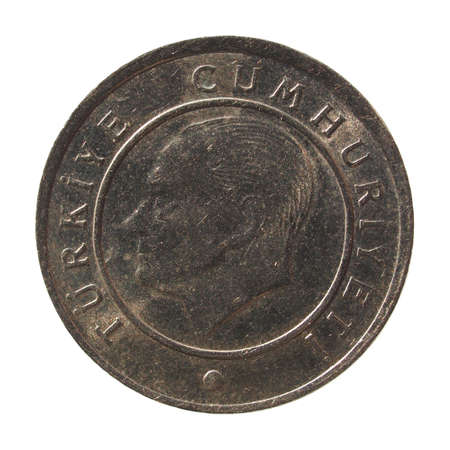 Money - 25 Kurus coin of Turkey isolated over white background