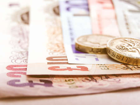 Detail of Euro and Pounds money currency vintage