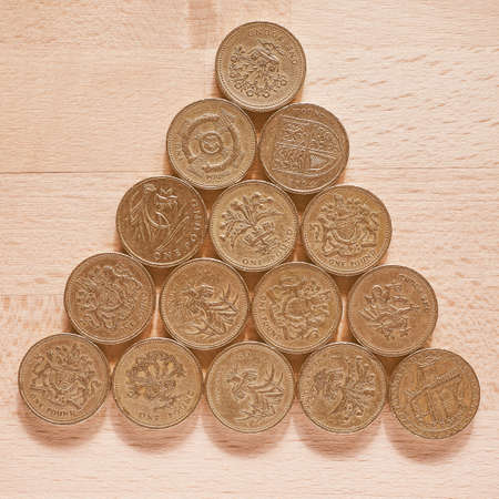 British Pound coins currency of the United Kingdom vintageの写真素材