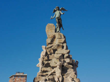 Frejus Tunnel Monument in Piazza Statuto in Turin, Italy