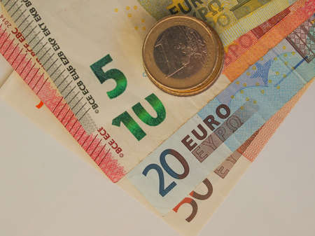 Euro coins and banknotes currency of the European Unionの写真素材