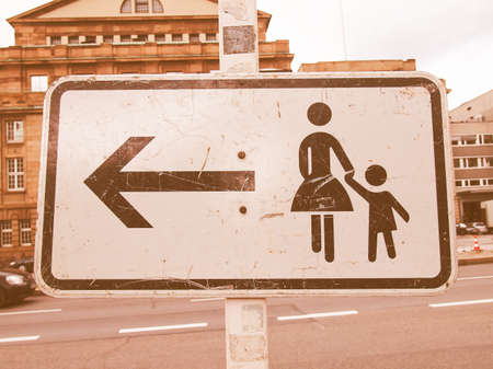 A road sign for a pedestrian zone vintageの写真素材