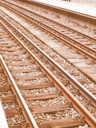 Railway or railroad tracks for train transportation vintage