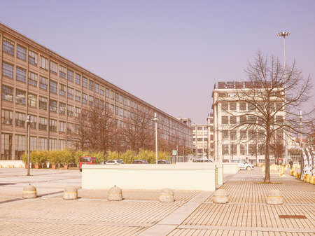 TURIN, ITALY - FEBRUARY 19, 2015: Fiat Lingotto car factory designed by Trucco in 1916 now turned into an exhibition centre and shopping mall vintageのeditorial素材