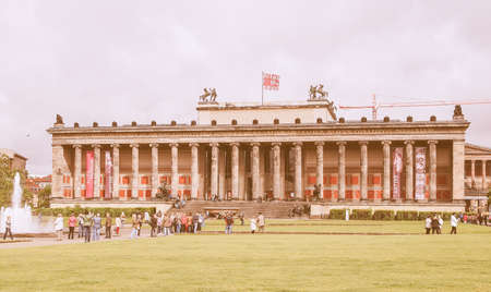 BERLIN, GERMANY - MAY 09, 2014: Tourists visiting the Altes Museum of Antiquities in Museumsinsel Berlin Germany vintageのeditorial素材