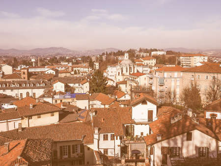 Aerial view of the city of Chieri from the Chiesa di San Giorgio meaning St George church vintageの写真素材