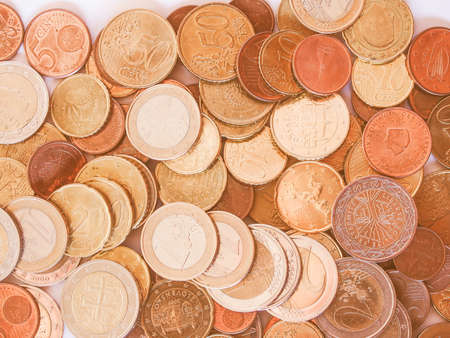 Many Euro coins (currency of the European Union) useful as a background vintage