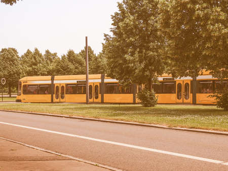 DRESDEN, GERMANY - JUNE 11, 2014: Trams are the main public transport in Dresden vintageのeditorial素材