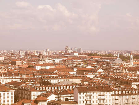 City of Turin (Torino) skyline panorama seen from the hill vintageの写真素材