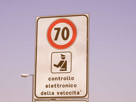 Regulatory signs, Maximum speed limit traffic sign with Italian text controllo elettronico della...