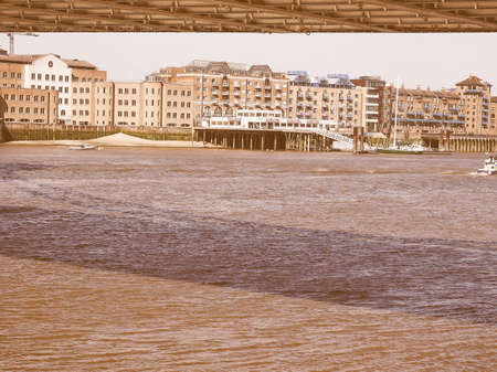 LONDON, UK - JUNE 11, 2015: Panoramic view of Thames River vintage