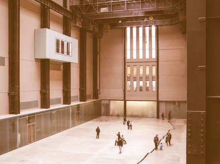LONDON, UK - CIRCA MARCH, 2008: The Turbine Hall which once housed the electricity generators of the power station is now a huge open public space part of Tate Modern art gallery in South Bank vintageのeditorial素材