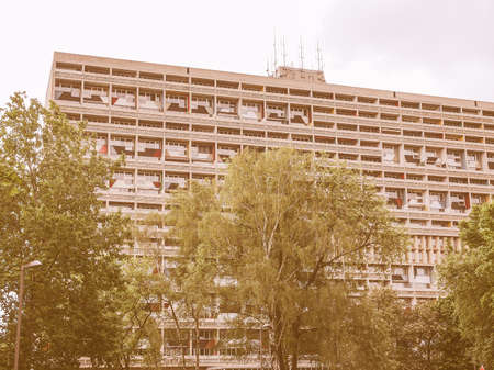 BERLIN, GERMANY - MAY 11, 2014: The Corbusier Haus was designed by Le Corbusier in 1957 following his concept of Unite d'Habitation (Housing Unit) vintageのeditorial素材