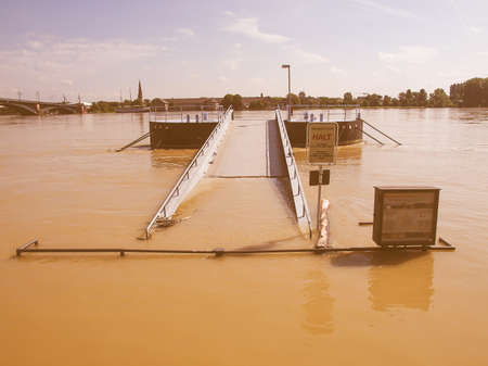 MAINZ, GERMANY - JUNE 6: River Rhine Flood on June 6, 2013 in Mainz, Germany vintage