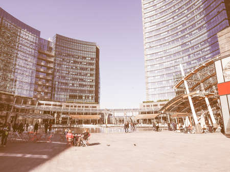 MILAN, ITALY - MARCH 28, 2015: Tourists in the new Gae Aulenti square built for Expo Milano 2015...
