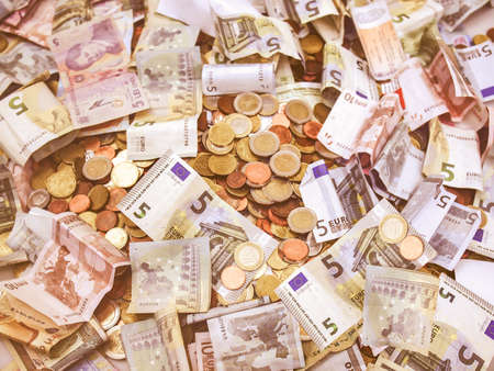 Euro banknote and coin (currency of the European Union) vintage