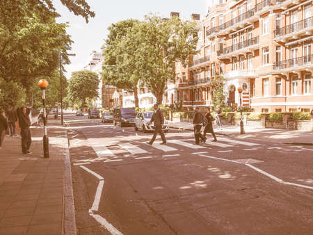 LONDON, UK - JUNE 10, 2015: Abbey Road zebra crossing made famous by the 1969 Beatles album cover...