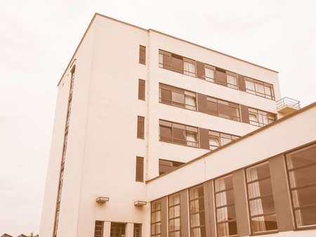 DESSAU, GERMANY - JUNE 13, 2014: The Bauhaus art school iconic building designed by architect Walter Gropius in 1925 is a listed masterpiece of modern architecture vintageのeditorial素材