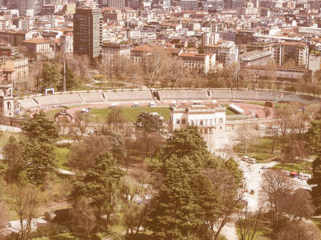 Aerial view of Parco Sempione park in the city of Milan in Italy vintageの写真素材