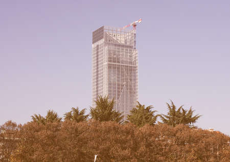 TURIN, ITALY - NOVEMBER 07, 2015: Regione Piemonte skyscraper designed by Massimiliano Fuksas will host the new headquarters of Piedmont Region local government vintageのeditorial素材