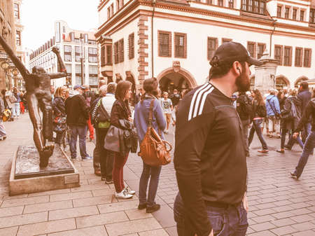 LEIPZIG, GERMANY - JUNE 14, 2014: Tourists visiting the city centre in summer vintageのeditorial素材
