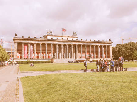 BERLIN, GERMANY - MAY 10, 2014: Tourists visiting the Altes Museum of Antiquities in Museumsinsel Berlin Germany vintageのeditorial素材